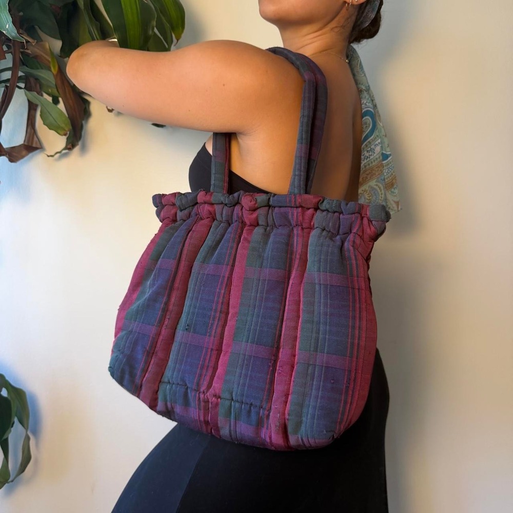 Holdings Quilted Plaid Shoulder Bag Purple Red Green Subversive Grunge Emo Goth